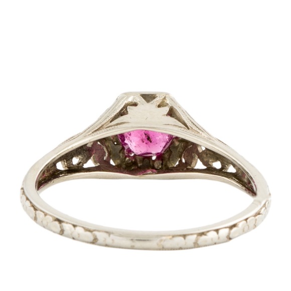 Antique 18K White Gold Art Deco Orange Blossom Tourmaline Solitaire Ring 5.75 - Picture 15 of 15